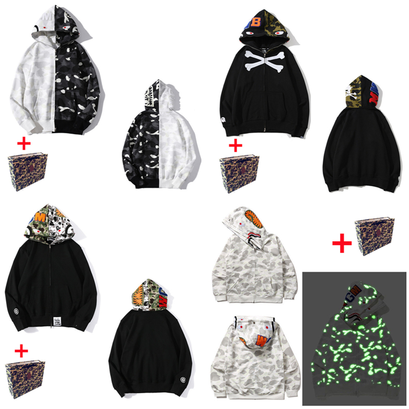 

Men's guard high-quality shark jacket hoodie camouflage graffiti print ladies couple color hip hop stitching starry sky luminous dot ho, Black