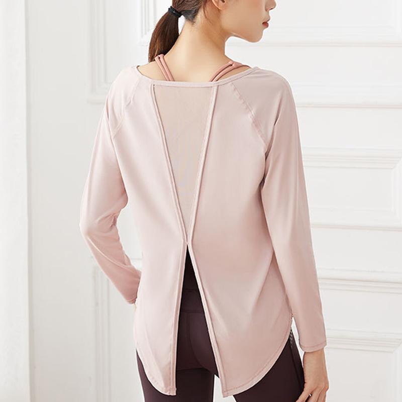 

Sport Long Sleeve Tops GYM Women Back Yoga Shirts Net Yarn Loose Reverse Drape Activewear Exercise T-shirts Fitness Outfit, Black