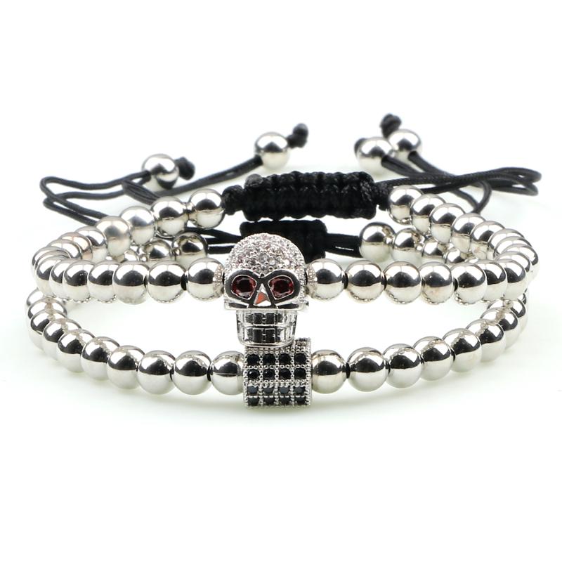 

Beaded, Strands 2pcs/set Micro Pave CZ Skull Crown Braided Bracelet Charm Copper Beads Luxury Leopard Cube Bracelets For Women Men Jewelry G
