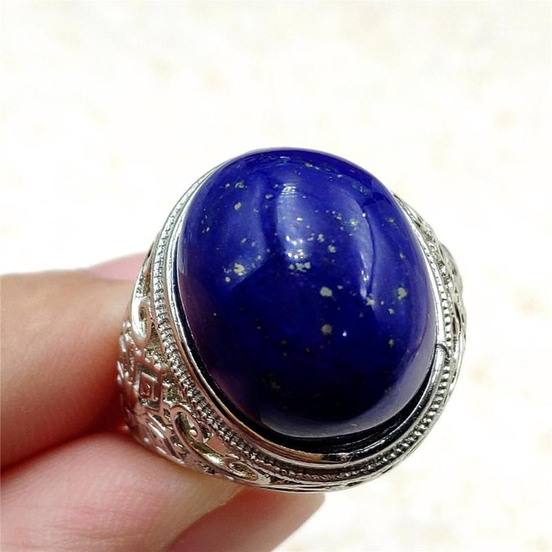 

Cluster Rings Genuine Natural Royal Blue Lapis Lazuli Ring 17x14mm Adjustable Oval 925 Sterling Silver Bead, Golden;silver