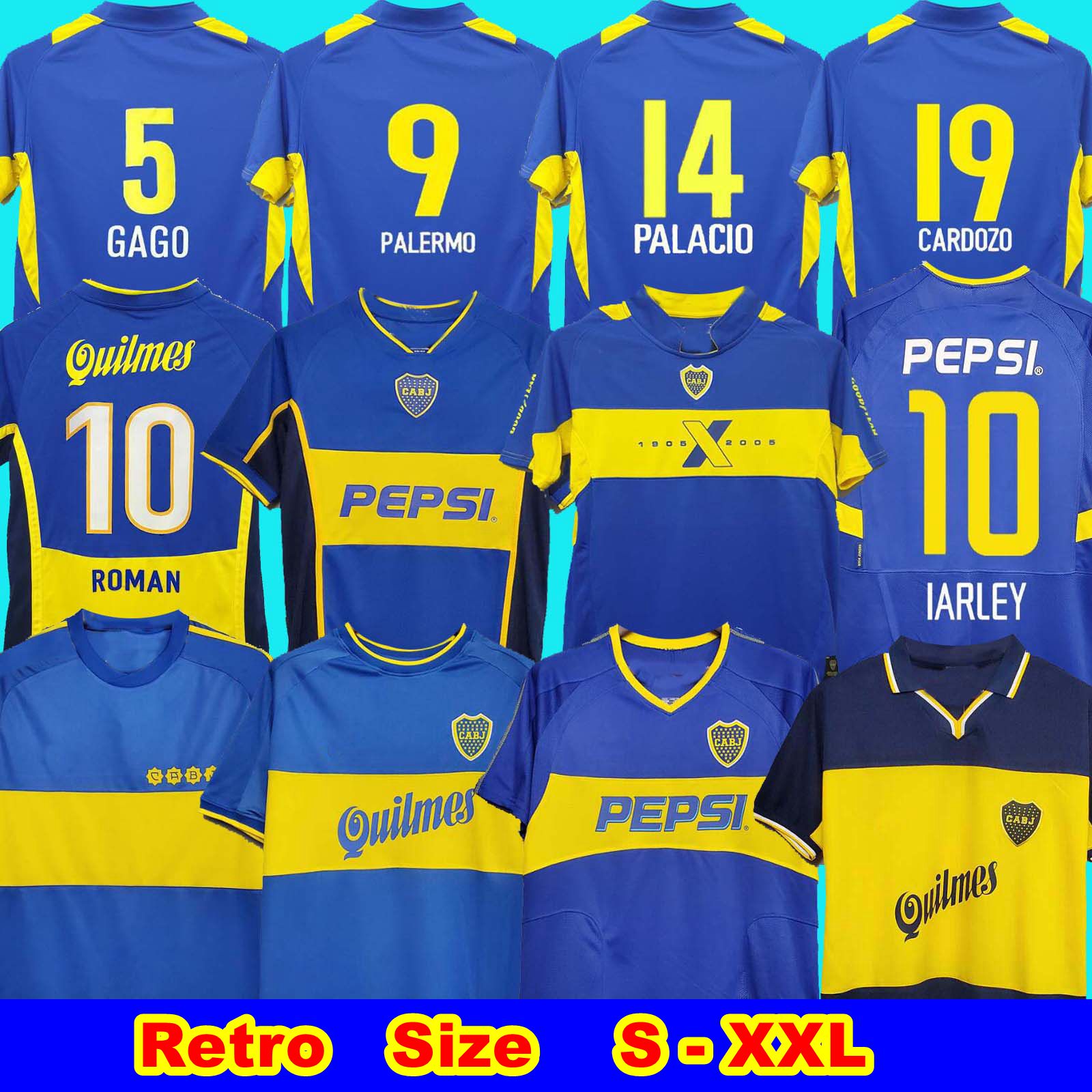 

97 98 Boca Juniors Retro Soccer Jersey Maradona ROMAN Caniggia 99 00 2002 PALERMO Football Shirts Maillot Camiseta de Futbol 2005 2001 1981, Black;yellow