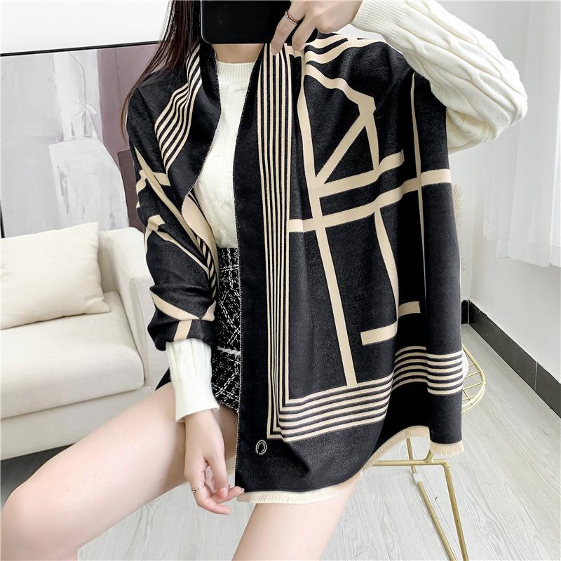 

Scarves 2021 Cashmere Scarf Winter Women Pashmina Shawls Wraps Female Foulard Bandana Brand Thick Print Ponchos Hijab Bufanda