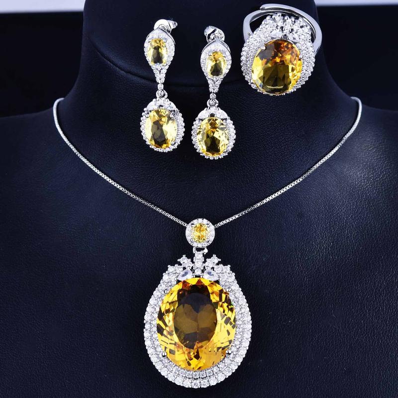 

Pendant Necklaces Fine Ring Earrings Jewelry Set Design Geometric Oval Necklace Inlay Cubic Zirconia Women's Wedding Choker Gift