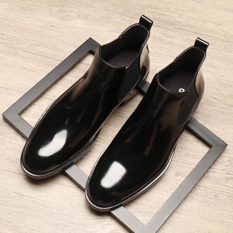 

Fashion Black Formal Mens Dress Shoes Patent Leather Boots Male Ankle Boots