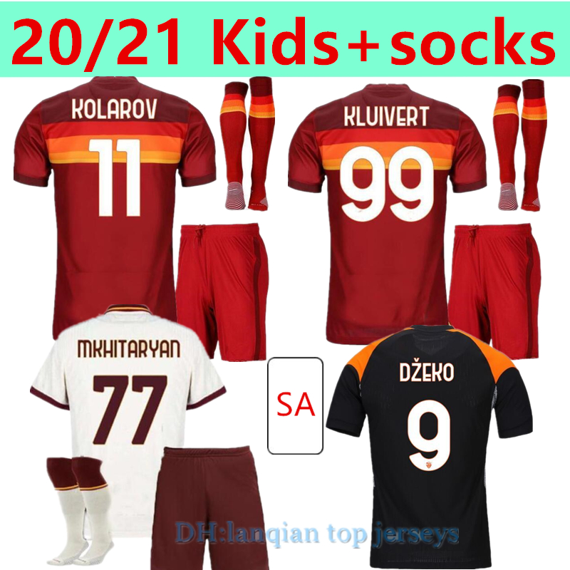 

Kids+socks Soccer jersey ZANIOLO ROMA DZEKO PASTORE rome TOTTI KLUIVERT KOLAROV AS 20 21 football shirt Men + Kids kit uniforms maillot 999, Black;yellow