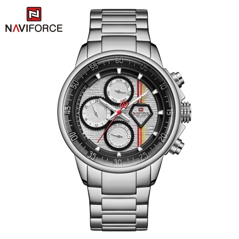 

Wristwatches NAVIFORCE Top Brand 2021 Men Sports Quartz Watch Automatic Date Day Display High Quality 30M Waterproof Relogio Masculino, Slivery;brown