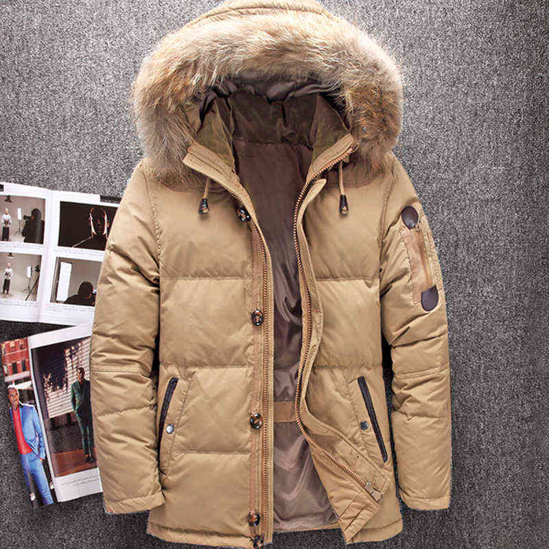 

Winter Big Genuine Fur Hood Duck Down Jackets Men Warm High Quality Down Coats Male Casual Winter Outerwer Down Parkas Y1103, Black