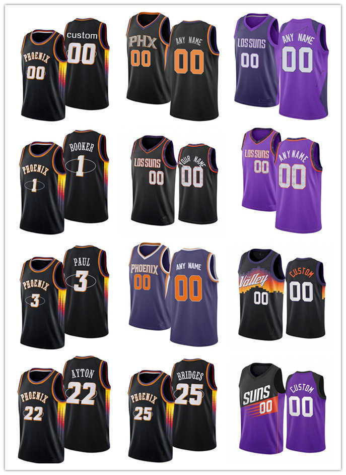 

75th Custom Men Women Youth PhoenixSunsDevin 1 Booker Chris 3 Paul Mikal 25 Bridges Deandre 22 Ayton Basketball Jerseys, Black;red