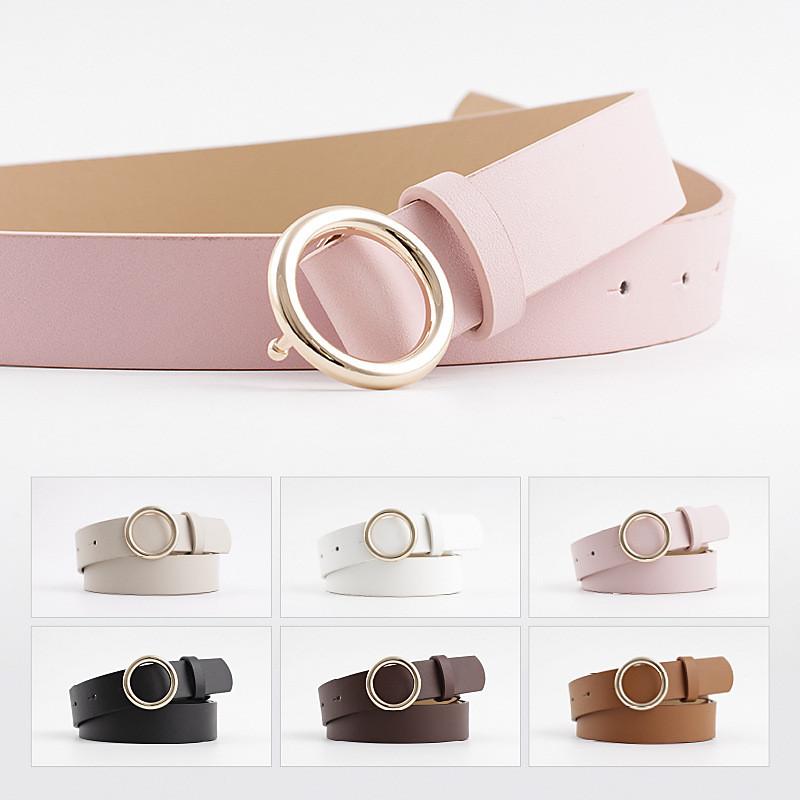 

High Quality PU Belt Single Ring Round Alloy Snap Button Multicolor Modern Jeans For Women Simple Casual Belts, Black;brown