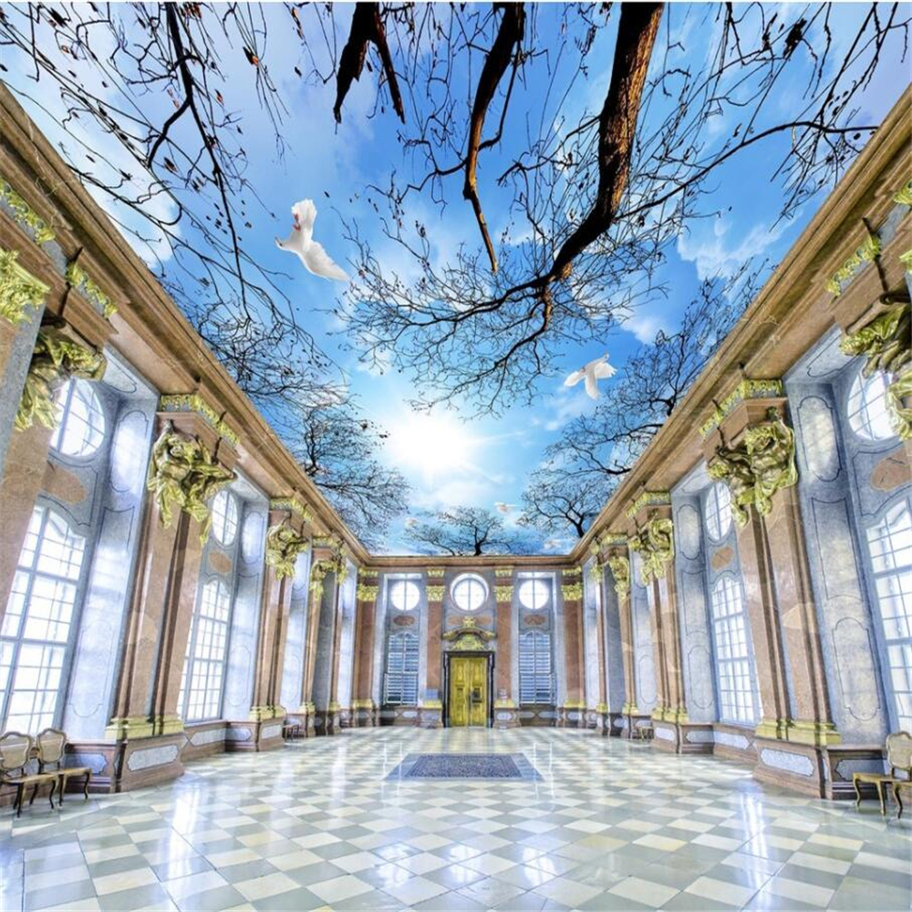 

Forest Sky Tree Blue Skys Clouds Ceiling Painting Wall Custom Large Mural Green Wallpaper papel de parede