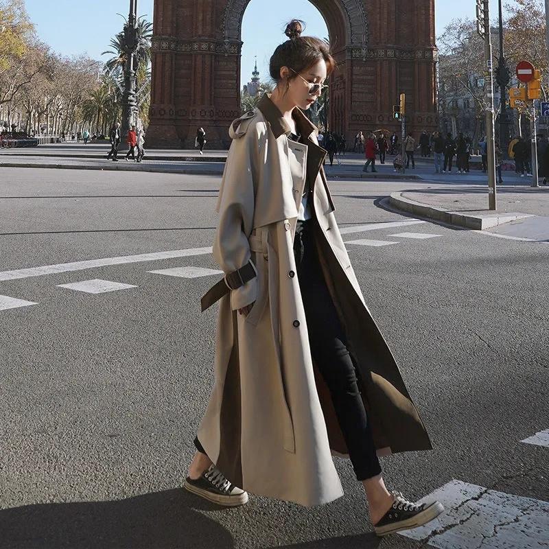 Women&#039;s Trench Coats Autumn Winter Fashion Chic Women Coat Casual Long Outerwear Loose Overcoat Double-breasted Windbreaker Femme Y749-image-739461002