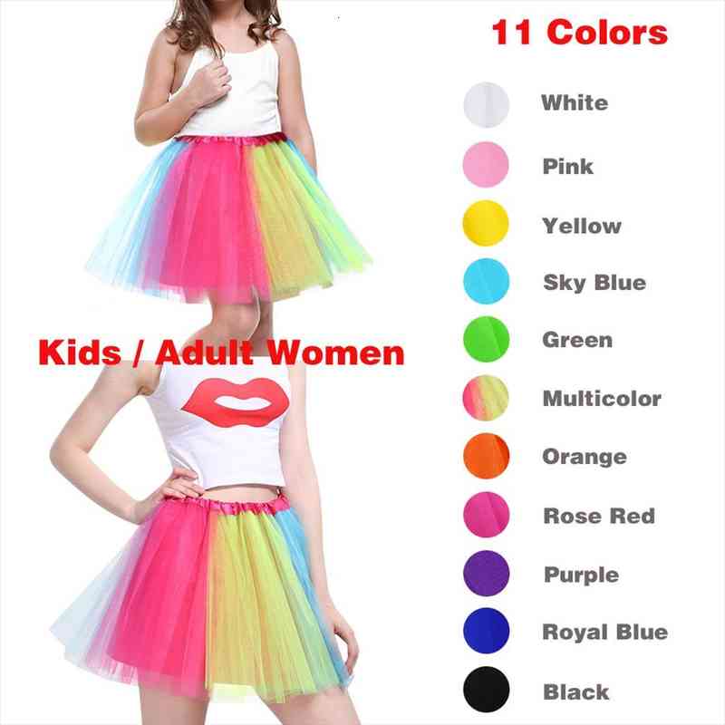

mother and daughter skirt rainbow tulle skirt carnival petticoat mesh mini tutu skirts candy color kinderfasching faschingsparty, Black
