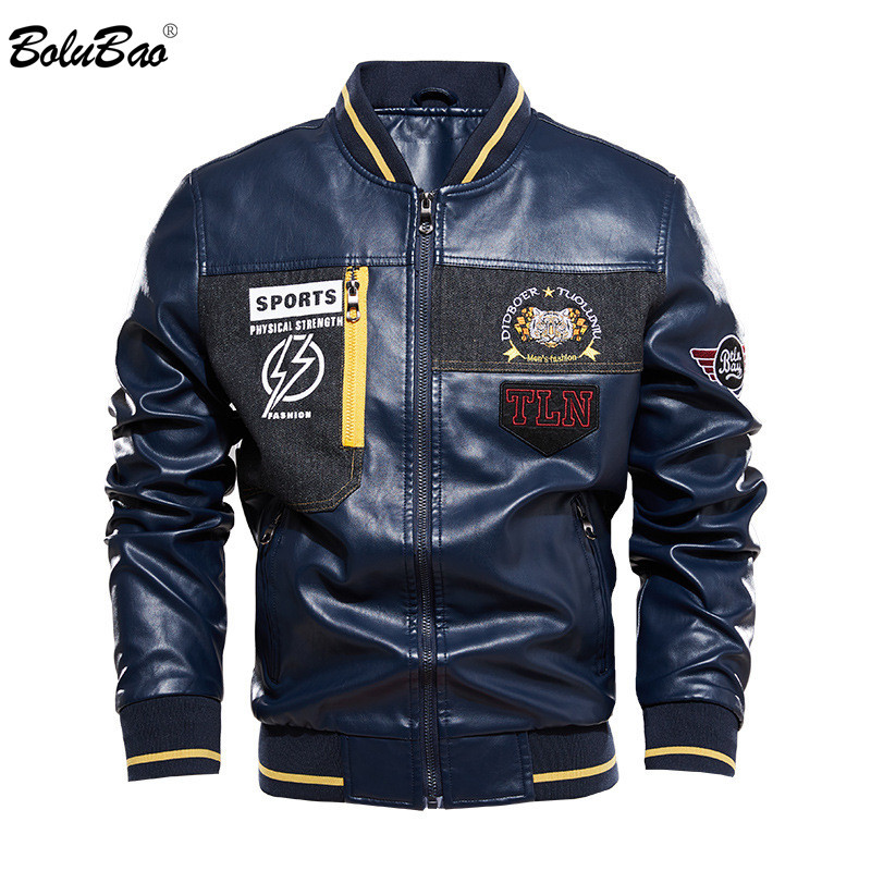 

BOLUBAO Men Baseball Leather Jacket Brand Men Street Trendy Biker Jacket Casual Fleece Stand PU Leather Jackets Male 210518, Black