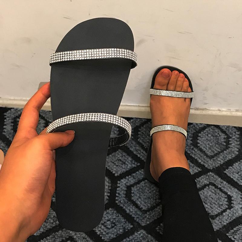 

Slippers Sandals For Women Dressy Flat Rhinestone Flip Flop Open Toe Casual Summer Beach Shoes, Beige
