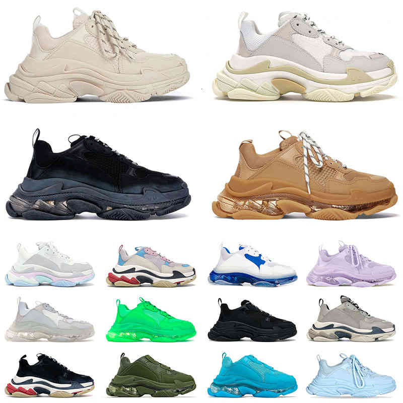 

New Triple S Designer Shoes Mens Womens Luxury Brand Clear Sole Neon Glitter Black Retro White Green Golden Brown Beige Ivory Fashion Sports, C9 black pink 36-40