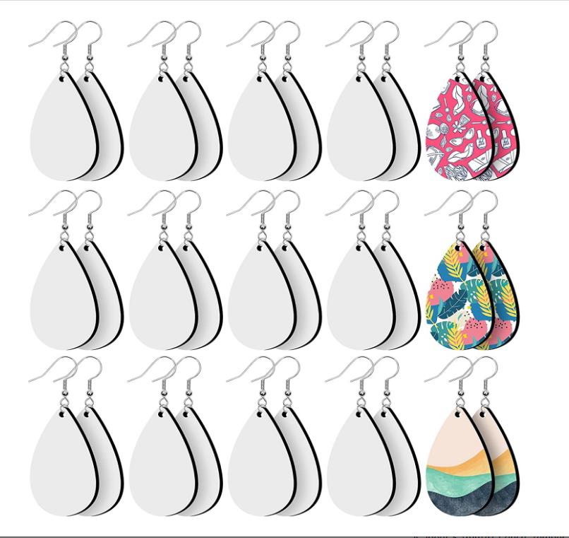 

Sublimation Blank Earrings Heat Transfer Earring Unfinished Wood Teardrop Pendants in 5 Assorted Shapes for Jewelry DIY Making