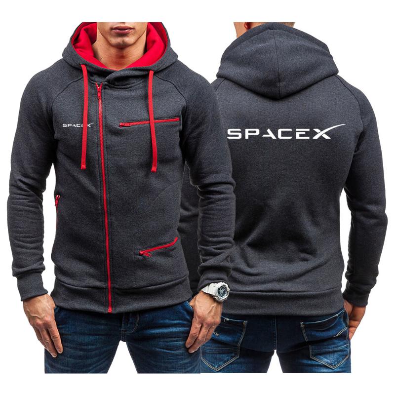 Sweats à capuche pour hommes Sweatshirts SpaceX Space x Logo 2021 Casual Impression à la mode Automne et hiver Tops de sport à glissière oblique