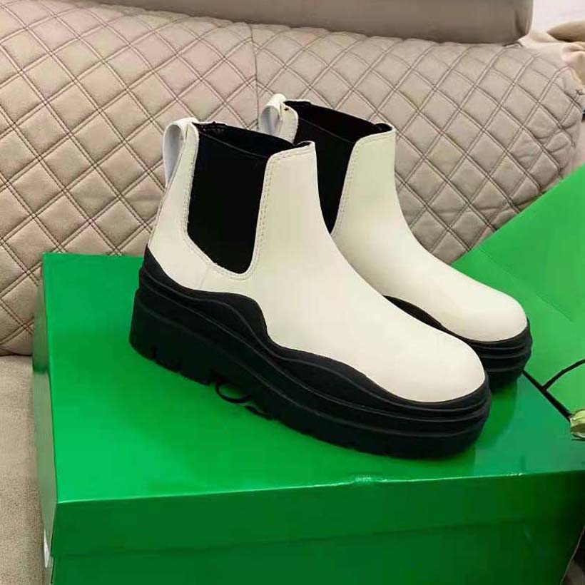 

Fashion Designer Boots Ankle boot Martin Chaelsea Booties Brown Cowhide Lining Green Box Packaging Thick Bottom Height 5.5 cm Black white Luxury Shoes, #28