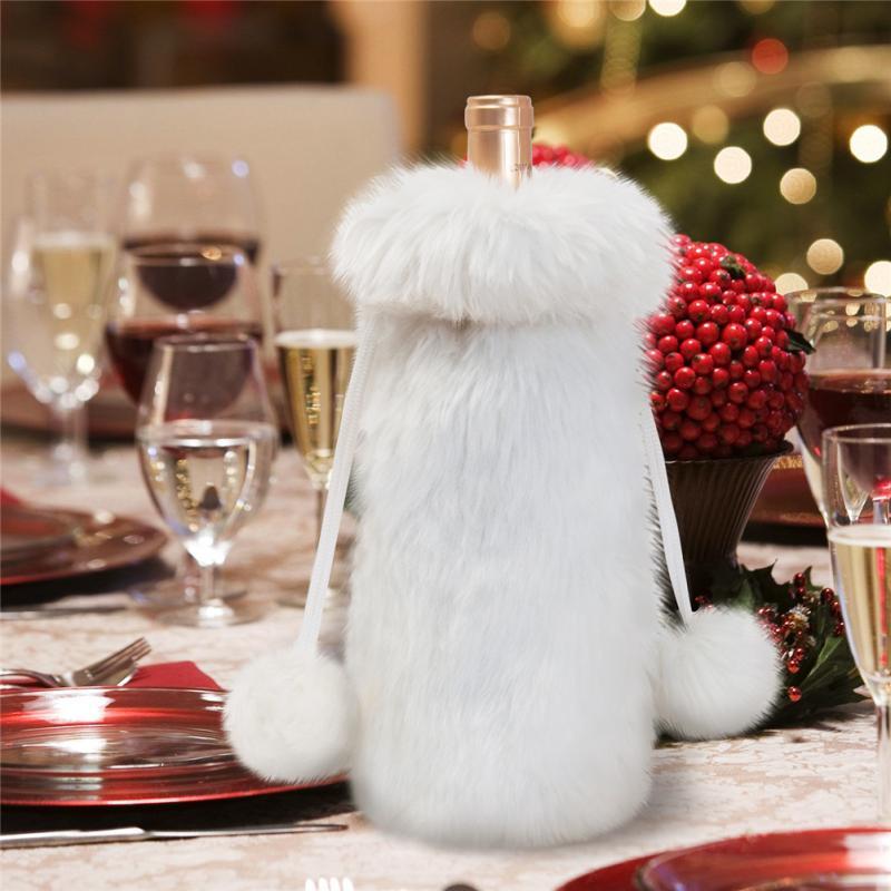 

Christmas Decorations Wine Bottle Cover Merry Decoration For Home 2021 White Plush Decor Happy Year 2022 Navid Noel