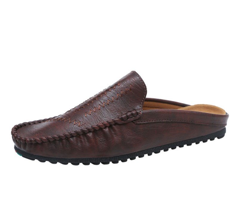 

Men Slippers Genuine Leather Sandals Loafers Moccasins Outdoor Non-slip Mens Casual Shoes Summer Spring Fashion, Black