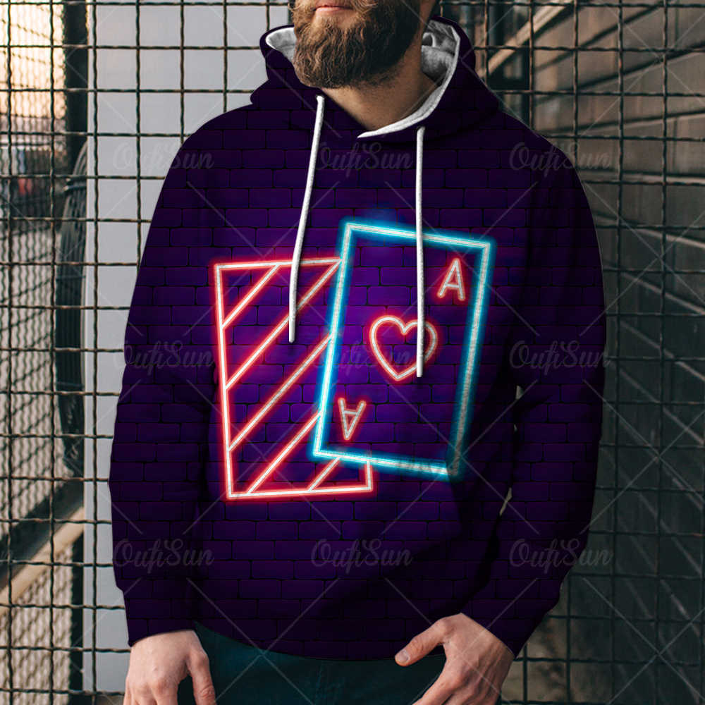 

2021 spring autumn fashion new poker seri digital printed sweater men's street fashion loose sports hoodieeqop, Black