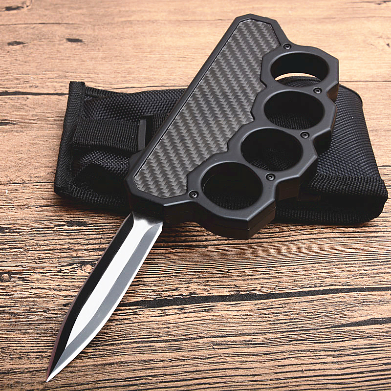 

New-Arrival Black Knuckle Blade Auto Tactical Knife Satin Steel Outdoor D2 EDC + Edge Knives Fiber Handle Double Duster Rescue Carbon Hkemk