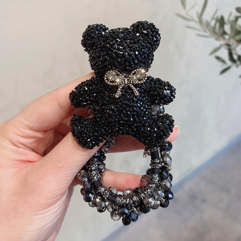 

Hair Clips & Barrettes Black Crystal ~ High-quality Head Rope Female Tie Rubber Band Net Red Ring Simple Korean Retro Leather Case, Golden;silver