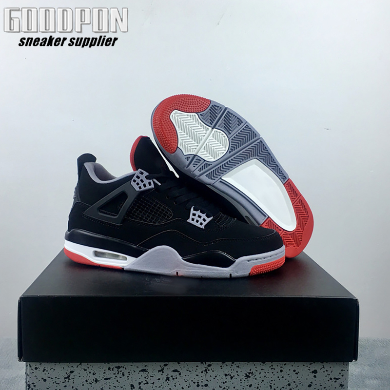 

Bred Jumpman 4 4s fashion shoe Black Red Mens Basketball Shoes, #1