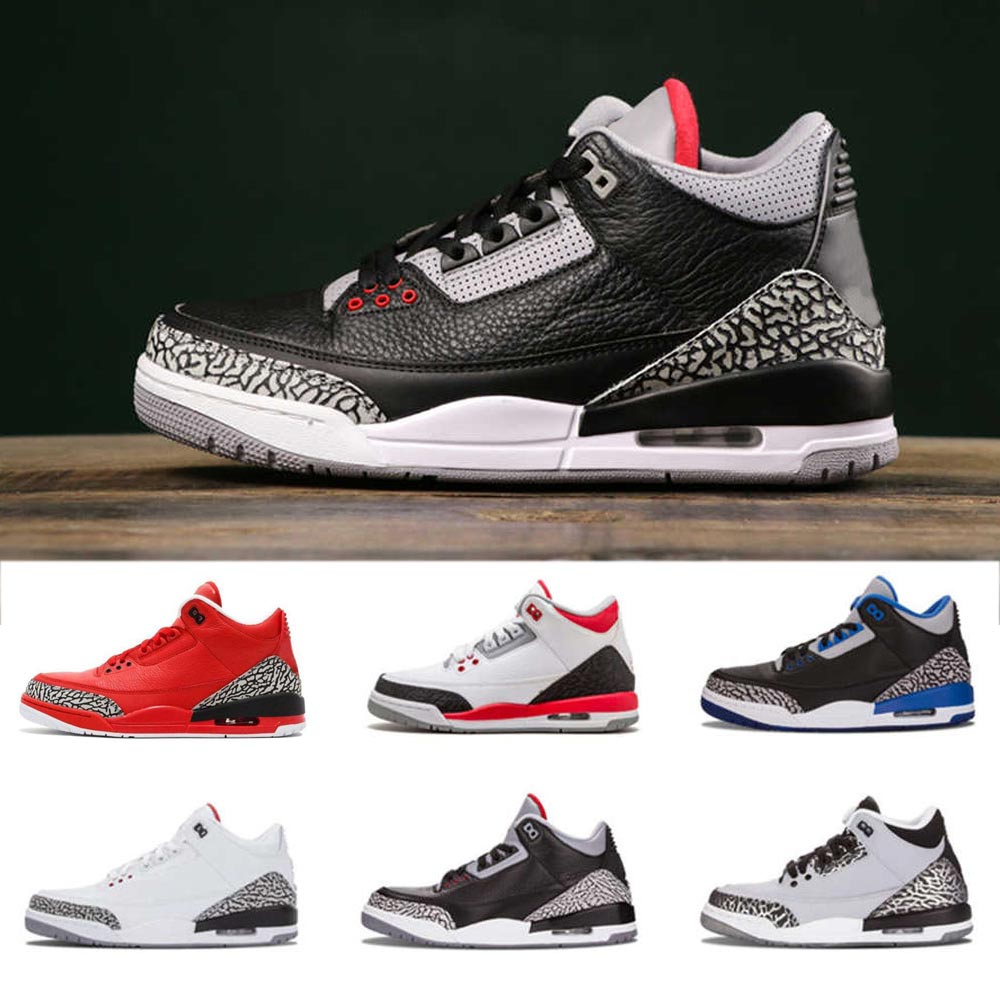 

Air Retro Jorden Basketball Shoes Jumpman 3 3s Cement Black Georgetown UNC Laser Orange Cool Grey Court Purple Katrina JTH Trainers Sneakers, Fire red denim