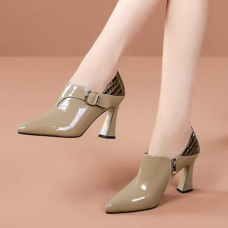 

ALLBITEFO high quality genuine leather buckle brand high heels office ladies shoes thick heels women shoes alons hauts femme 210611, As picture