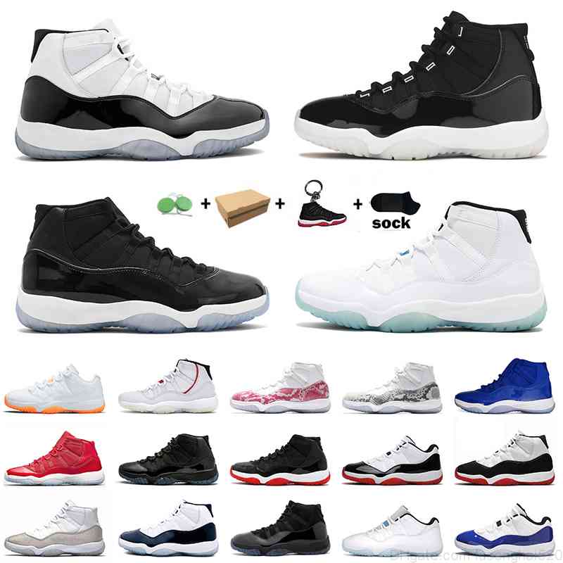 

2021 Gift With Box Jumpman 11 11s Retro Basketball Shoes Mens Womens Citrus Low Legend Blue High 25th Concord Bred Space Jam Cap and Gown, B17 platinum tint 36-47