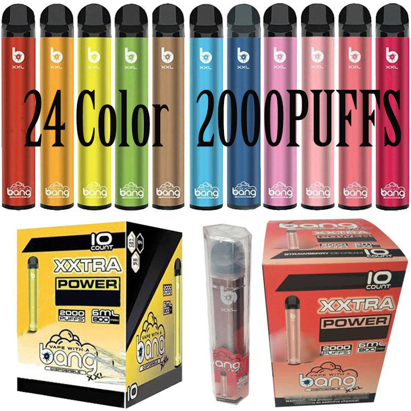 

Factory Bang XXL Disposable E-cigarettes 24 Color Vape Pod Cartridge 2000 Puffs 6ML Pre-Filled 800mah battery aviliable Portable Vaporizer X