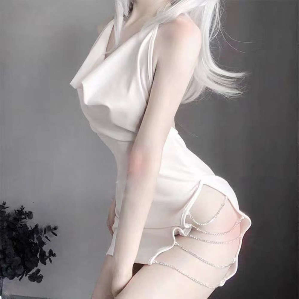 

Super high split iron chain ultra thin cheongsam easy to show, Black;white