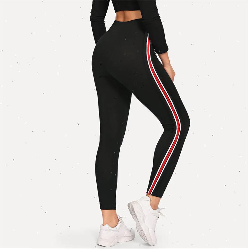 

Splicing Womens Leggings webbing Leggins Woman Fitness Gothic High Elastic quality Legging Workout Slim korean shei Black Pant