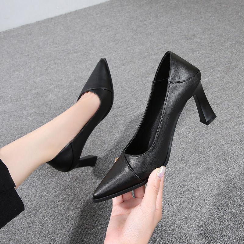 

Dress Shoes 5-9cm Women Square High Heel Black Fashion Soft Comfortable Ladies Pointed Party Office Casual Pumps, 5cm