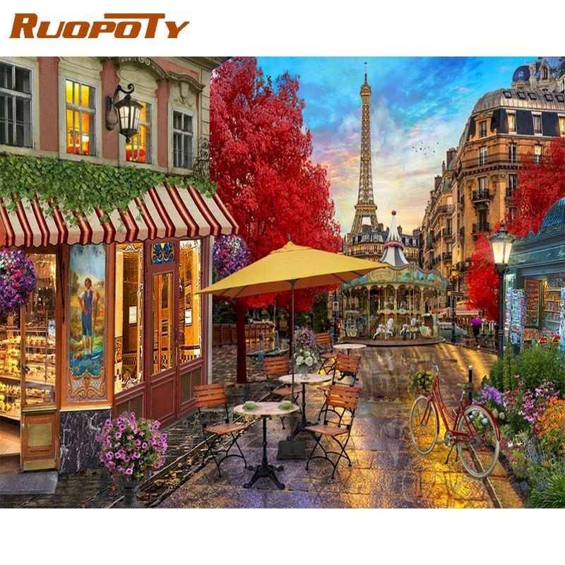 

Paintings RUOPOTY Frame DIY Painting By Numbers Paris Streets Landscape Wall Art Picture Acrylic Home Decors Artwork Gift