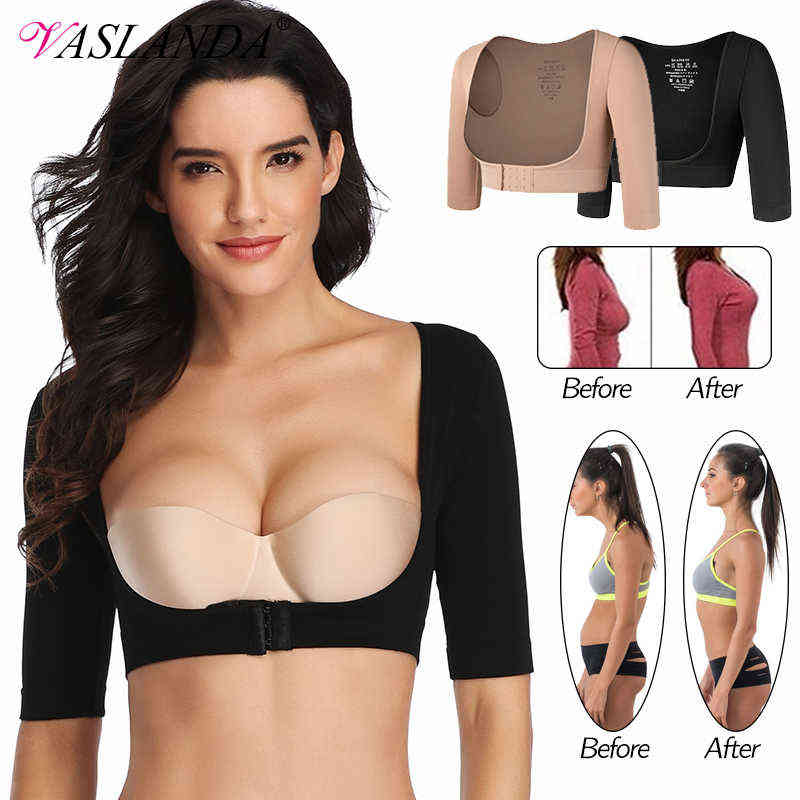 

Upper Arm Slimming Shaper Bra Back Brace Post Surgical Slimmer Compression Sleeves Tops Shapewear Humpback Posture Corrector, Nude