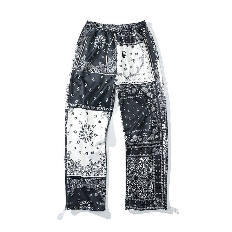 

Men's Pants 2021 Hip Hop Men Sweatpants Retro StreetStyle Wide Leg Bandana Paisley Pattern Harajuku Fashion Straight Joggers, Black