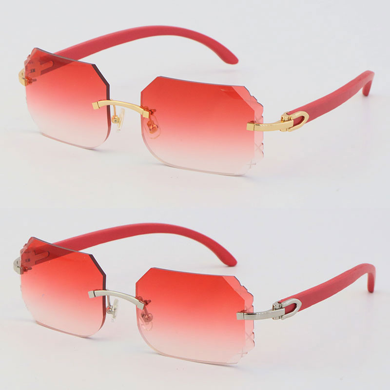 

2022 New Rimless Original Wood Sunglasses T8200768 Vintage Sun glasses Red Wooden Frame Fashion C Decoration 18K Gold Large Square Frame male and female UV400 Lens