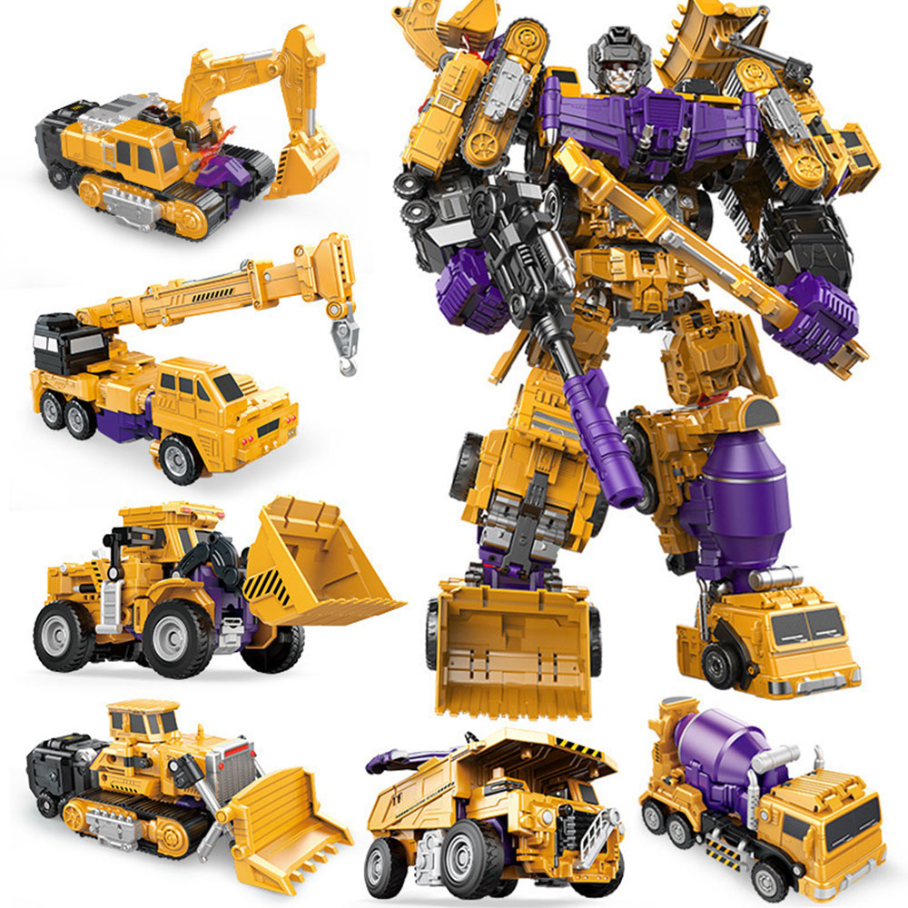 

6 In 1 Transformation Toy Assembling Truck Excavator Robot Action Figure Gift for Education Children, Multicolor