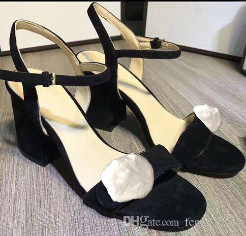 

Retro Classic Classic High heeled sandals party fashion 100% leather women Dance shoe designer sexy heels Suede Lady Metal Belt buckle Thick, Black