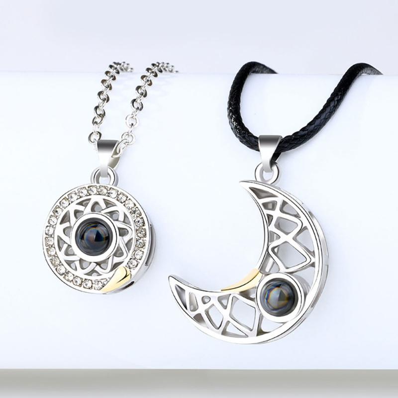 

Pendant Necklaces 100 Languages Magnet Necklace Valentine's Day Projection Stone Kinds I Love You All-match Clavicle Chain