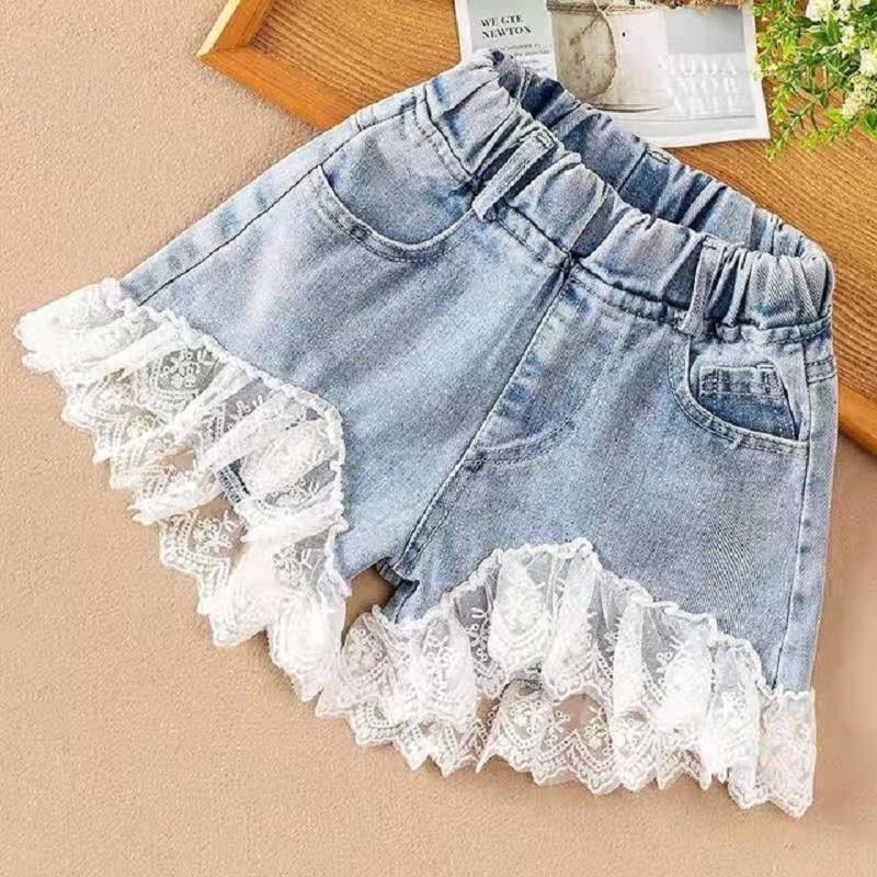 

Jeans For Girl Summer Short Skirt Trousers Elastic Waist Lace Printing With Pocket Kid 4 5 6 7 8 9 10 11 12 Year, Pineapple