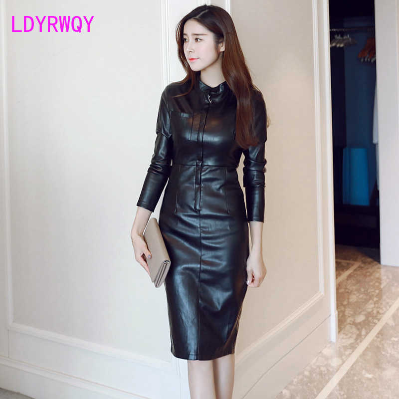 

autumn and winter fashion front zip pocket Slim bag hip dress Knee-Length Full Sheath Office Lady 210603, Black