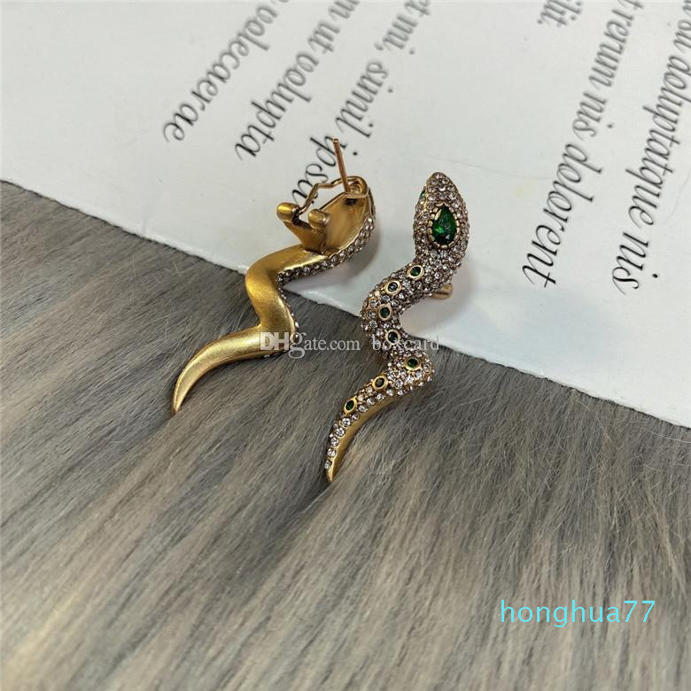 

luxury- Vintage Full Diamond Earrings Snake Designer Studs Crystal Charm Rhinestone Charm Jewelry Stamp Printed Women Earrings
