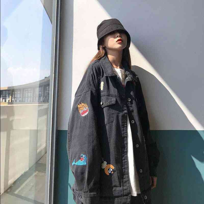 

Women's Jackets jean jacket spring embroidered black Korean versatile fashion streetwear za vintage dress outwear NGUJ, 1# shoe box