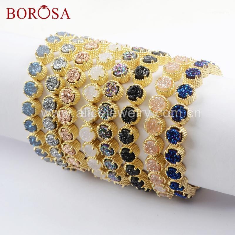 

Link, Chain BOROSA 1/2PCS Gold Color 20-Stone Titanium Rainbow Druzy Bracelets Mixed Colors Drusy Stone Bangle Jewelry ZG0353, Black