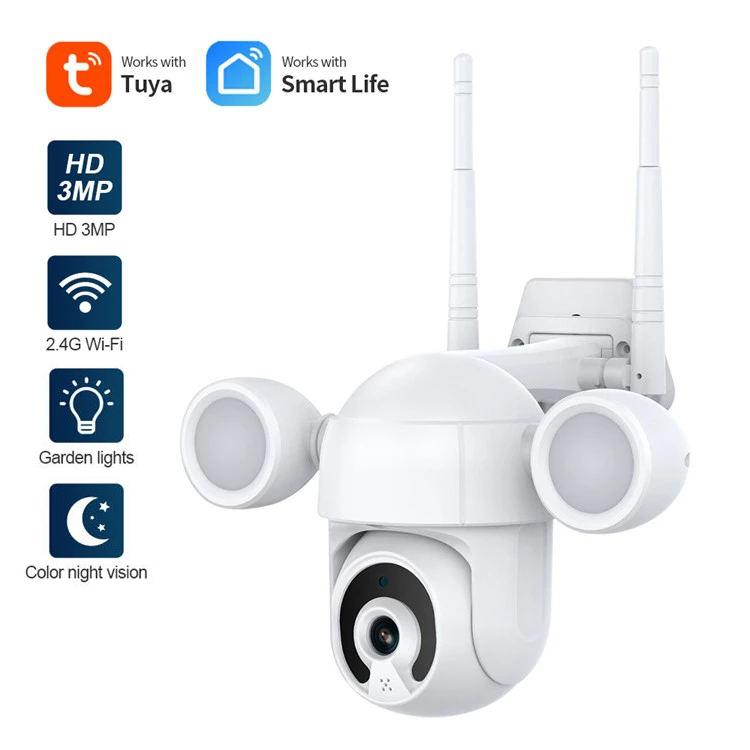 

Tuya 3MP Floodlight Courtyard Lighting Camera Smart PTZ Outdoor WiFi IP IR IP66 Waterproof Home Garden CCTV Security Cam Cameras