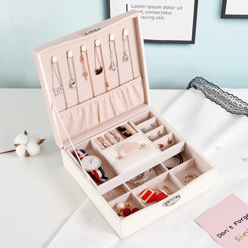 

Exquisite Jewelry Box Women Leather Double-deck Necklace Rings Earrings Bracelet Storage Organizer Display Gift Boxs Case Cosmetic Bags & Ca, 22