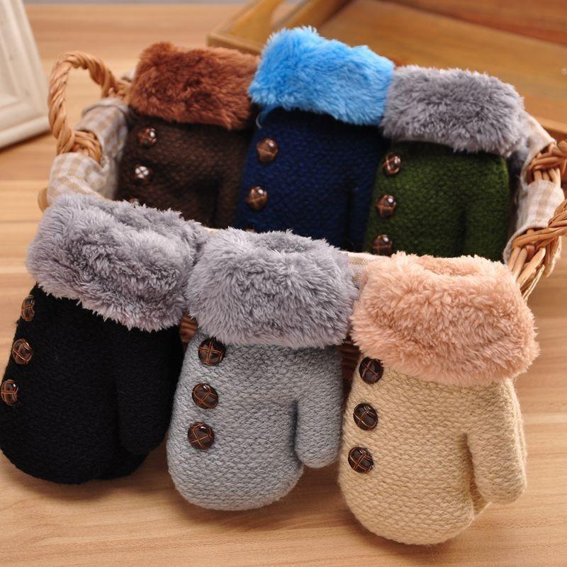 

Sports Gloves 0-3y/4-7y Kids Boys Winter Thickening Baby Girls Warm Mittens Children Heavy Knitting Fleece Inside, Black